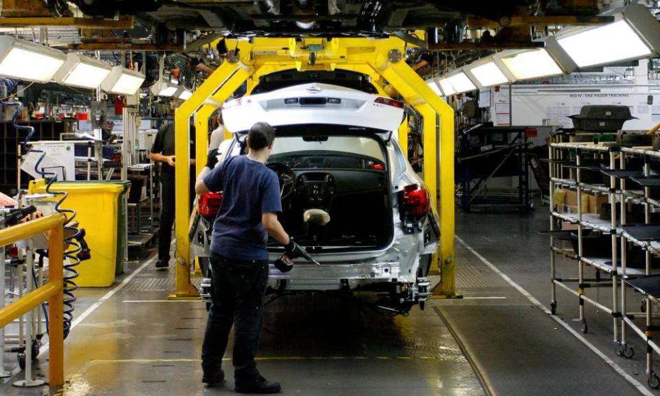 A Vauxhall Astra car being assembled at its Ellesmere Port plant