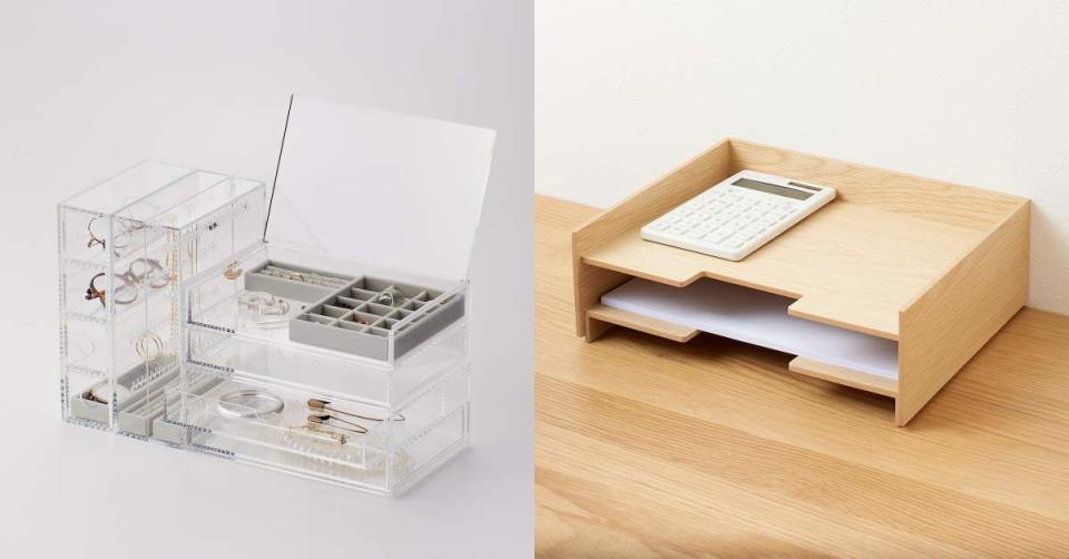 壓克力盒用灰絨內盒 269元、木製檔案收納盒 799元