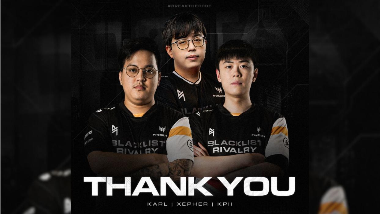 Filipino Dota 2 team Blacklist Rivalry have parted ways with midlaner Karl, offlaner kpii, and assistant coach Xepher. (Photo: Blacklist Rivalry)