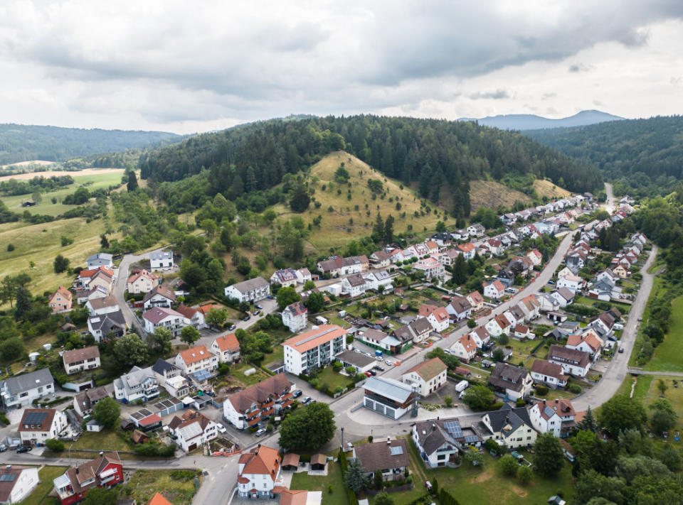 Aerial view of a small town