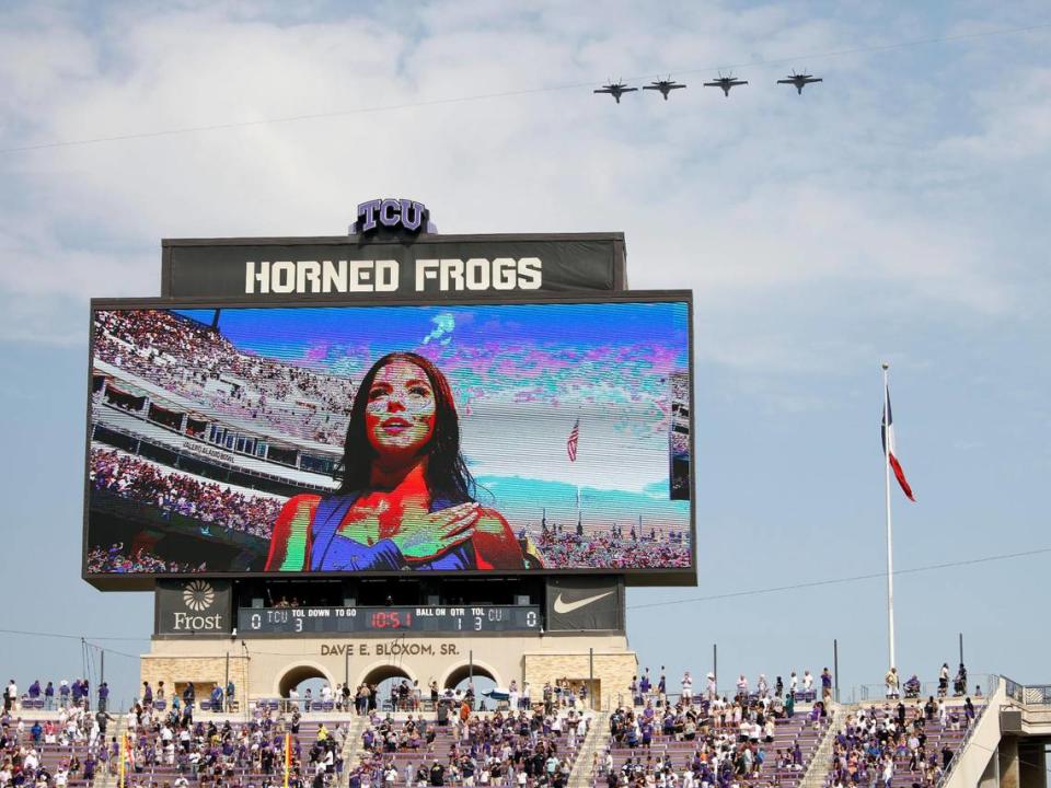 Fly over before the first half of a NCAA football game at Amon G. Carter Stadium in Fort Worth,Texas, Saturday Sept. 02, 2023. (Special to the Star-Telegram Bob Booth)