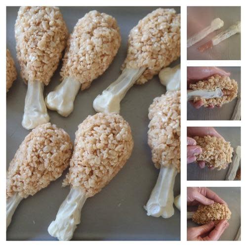 rice krispies treats shaped in to turkey legs