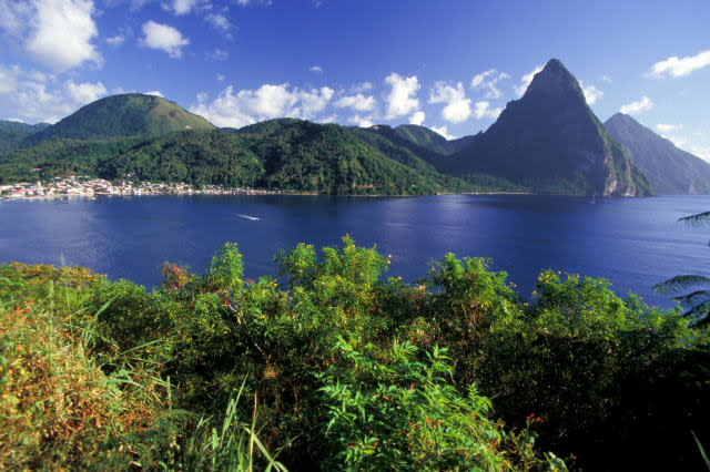 St Lucia, Soufriere Bay And Les Pitons From Caribbean Side