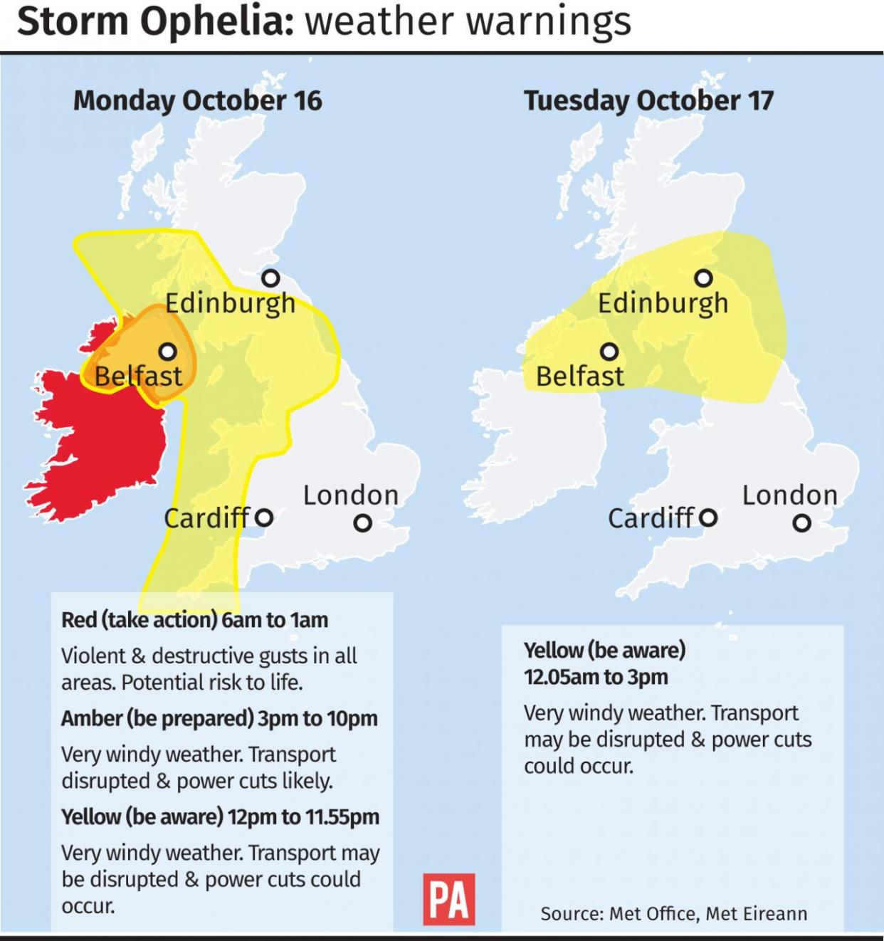 Storm Ophelia weather warnings