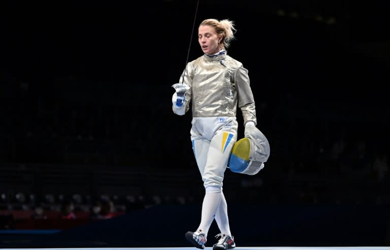 L'escrimeuse ukrainienne Olga Kharlan lors de l'épreuve individuelle de sabre aux Jeux olympiques de Tokyo, le 26 juillet 2021 à Chiba (Japon) (Fabrice COFFRINI)