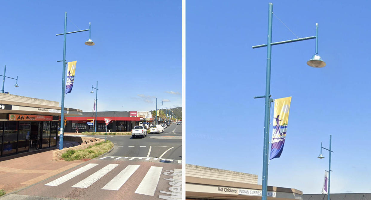 Street light poles in Umina where vertical flags would hang.