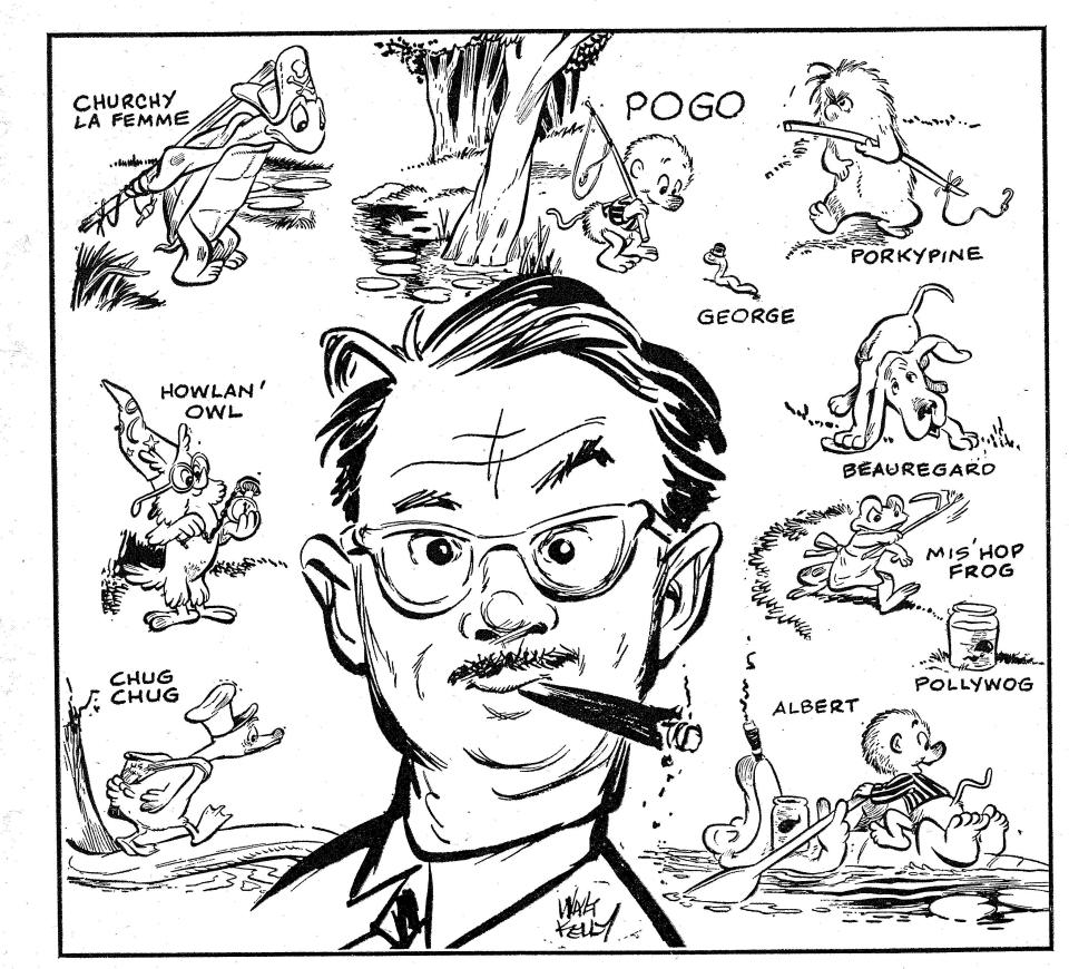 Self-portrait of cartoonist Walt Kelly among Pogo and friends (1949)