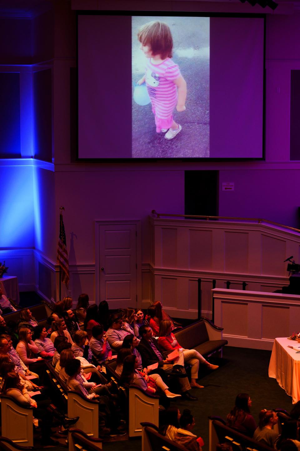 A video of six-year-old Faye Swetlik plays during her remembrance service at Trinity Baptist Church Cayce Friday, Feb. 21, 2020.