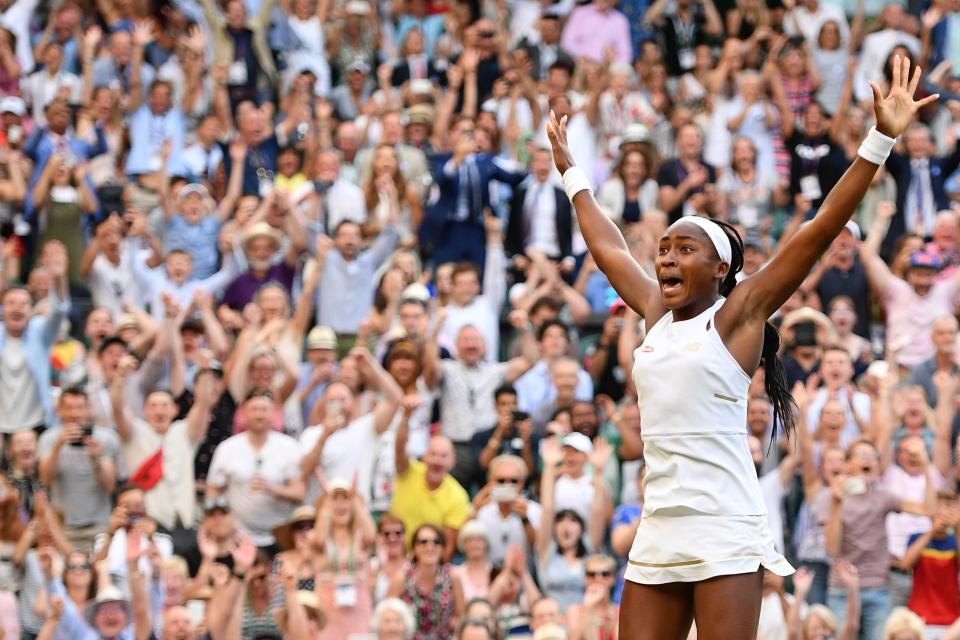 Coco Gauff battled back from almost certain elimination to beat Polona Hercog in the third round at Wimbledon. (DANIEL LEAL-OLIVAS/AFP/Getty Images)