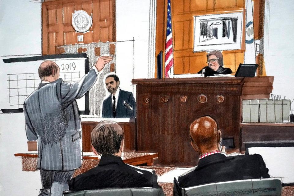 A courtroom sketch during Jussie Smollett’s trial last year (The Associated Press)