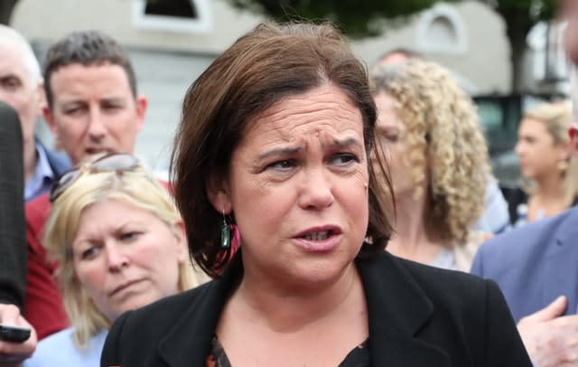 Mary Lou McDonald speaks to the media as ballot boxes are opened and counting begins in Dublin