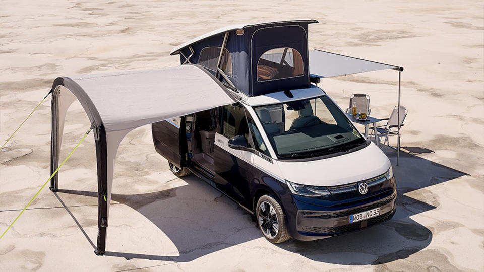 The new Volkswagen California with tent and awnings opened