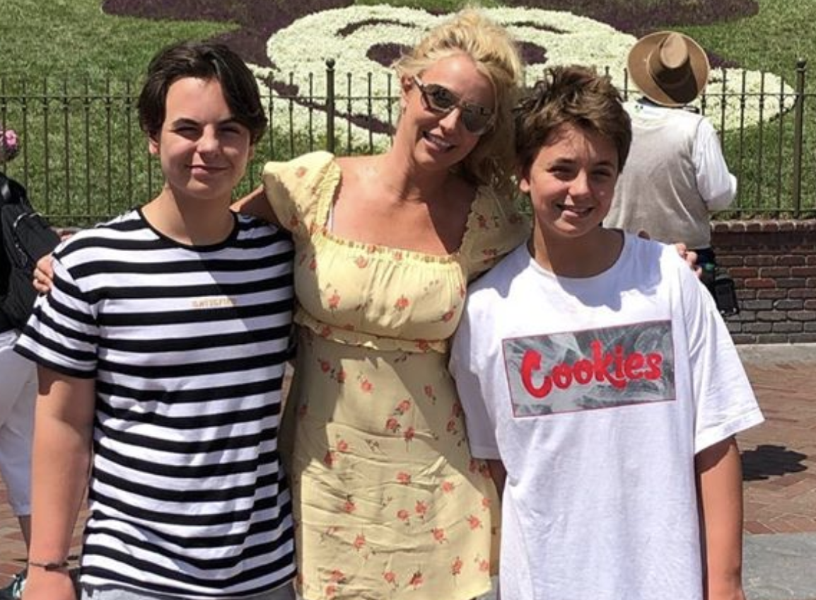 Britney Spears with sons Sean Preston and Jayden James Federline in August. (Screenshot: Britney Spears via Instagram)