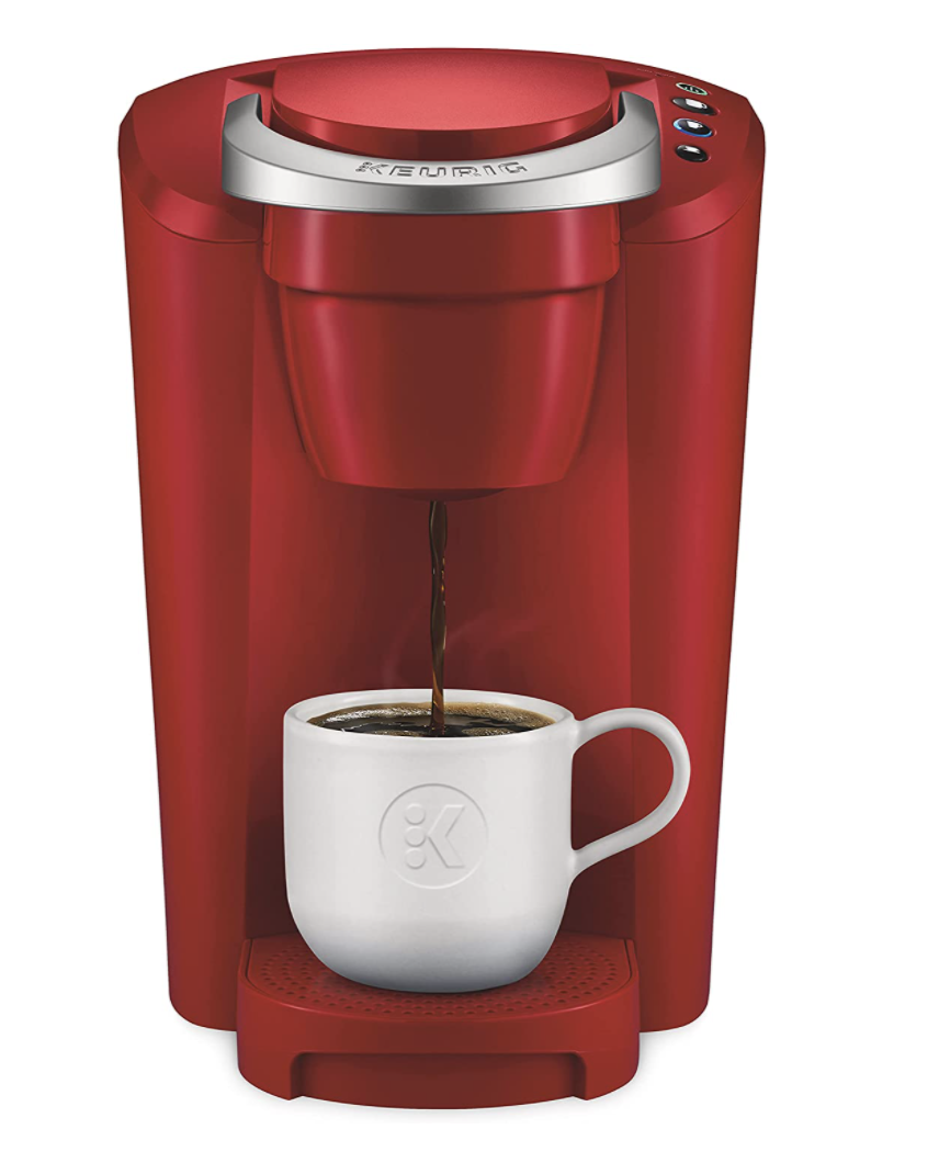 Keurig K-Compact Single Serve K-Cup Pod Coffee Maker in red with white cup (Photo via Amazon)