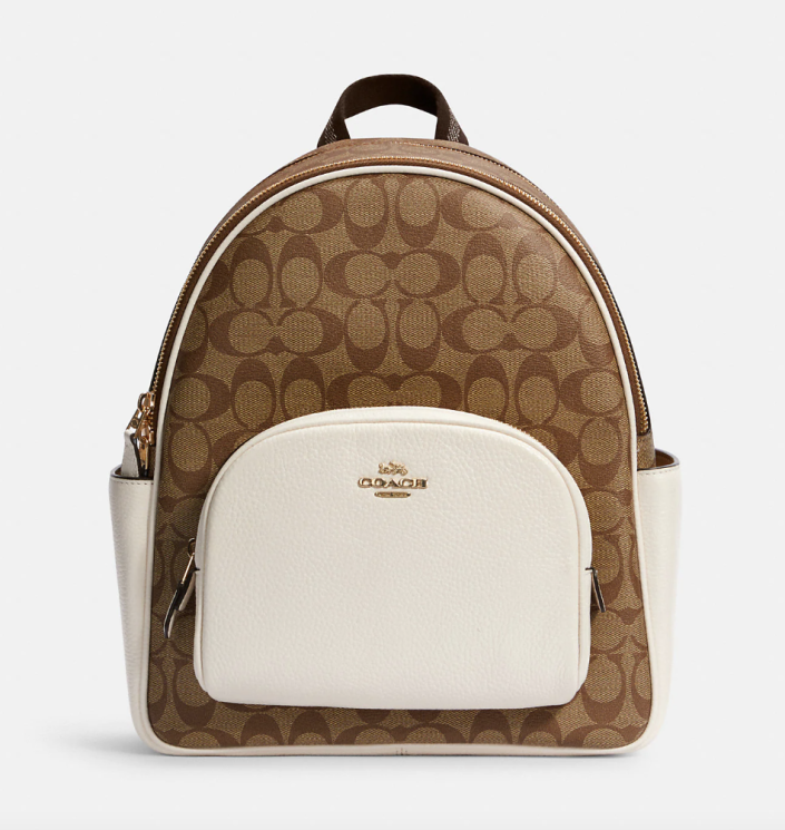 Court Backpack in Signature Canvas Gold/Khaki/Chalk (Photo via Coach Outlet)