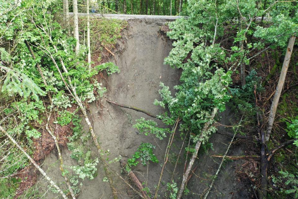 Embankment failure on the Lamoille Valley Rail Trail at Walden.