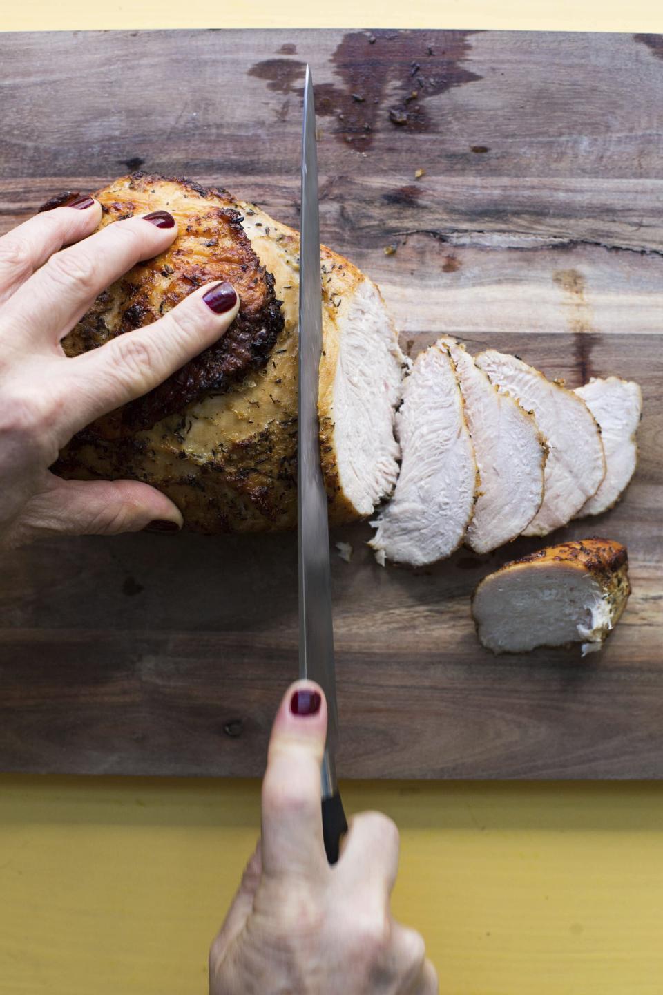 Roasted turkey breast is perfect for serving a smaller group on Thanksgiving. When buying a turkey, aim for 1 pound per person.