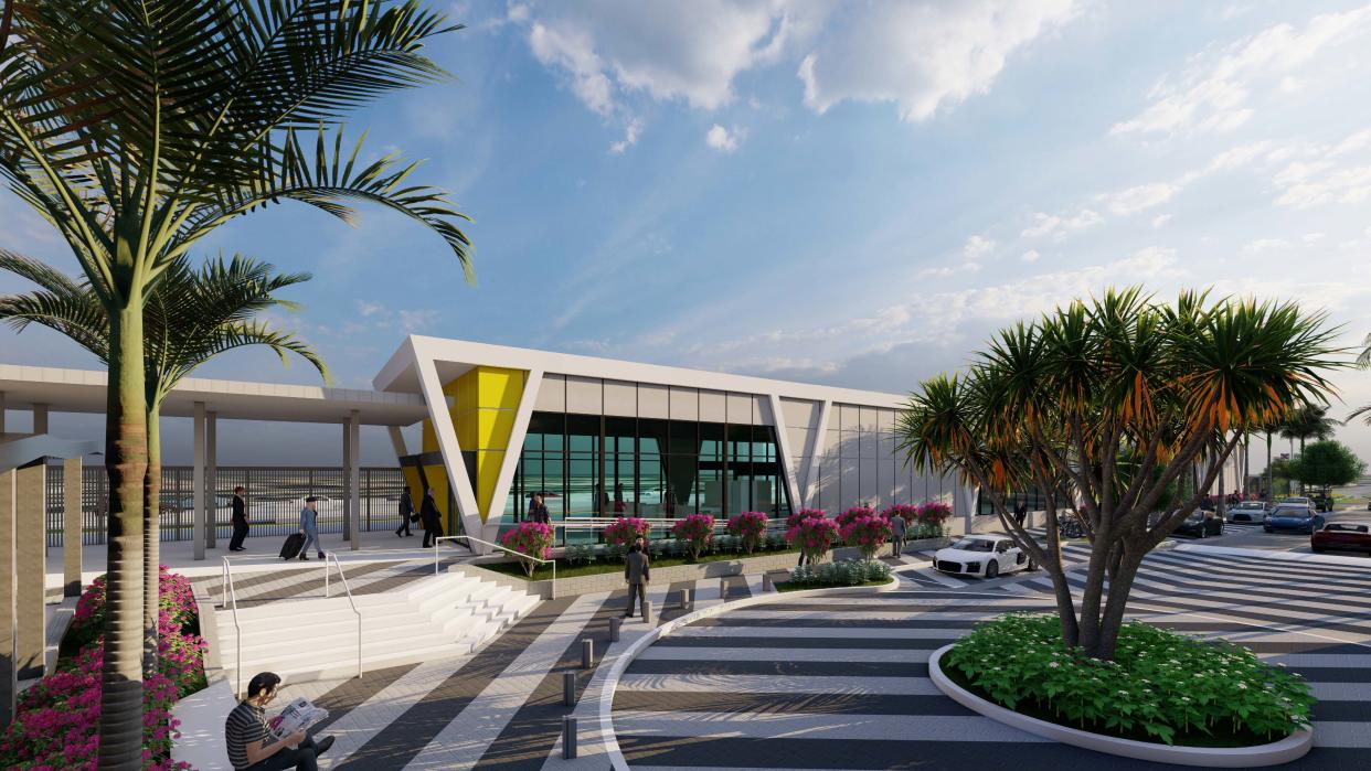 An artist's rendering of Brightline's future passenger rail station in Boca Raton.