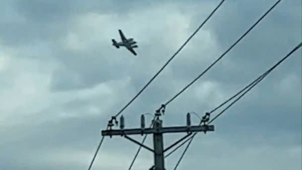 PHOTO: A pilot circles his King Air plane around Tupelo, Miss., Sept. 3, 2022, threatening to crash it into a store, according to local officials, in this still image taken from social media video.  (Colby Breazeale/local News X/tmx/Via Reuters)