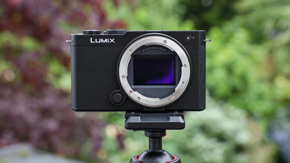 Panasonic Lumix S9 camera on a tripod outside