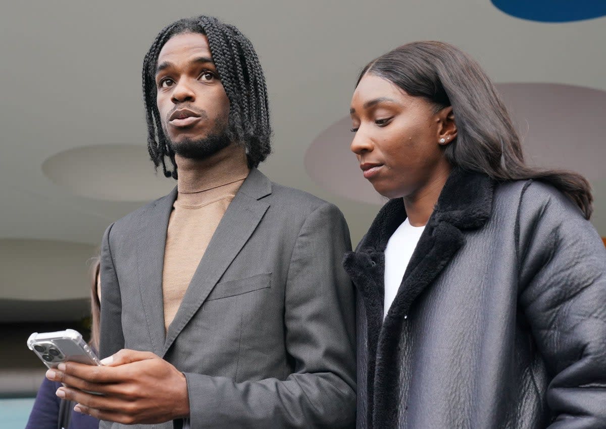 Athletes Bianca Williams and Ricardo Dos Santos speak to the media after Met officers fired (PA)