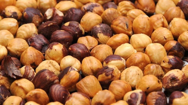 Closeup of toasted hazelnuts