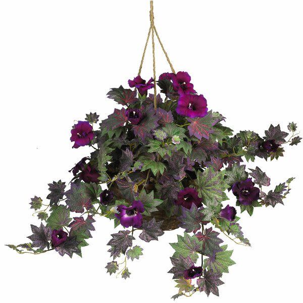 18" Hanging Silk Morning Glory Artificial Flowering Plant