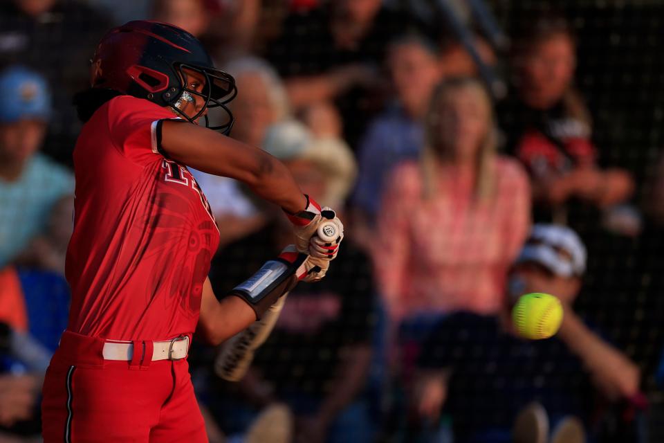 Baldwin's Amiyah Jones bats during a 2023 district softball final. Baldwin has opened the 2024 season at 13-0.