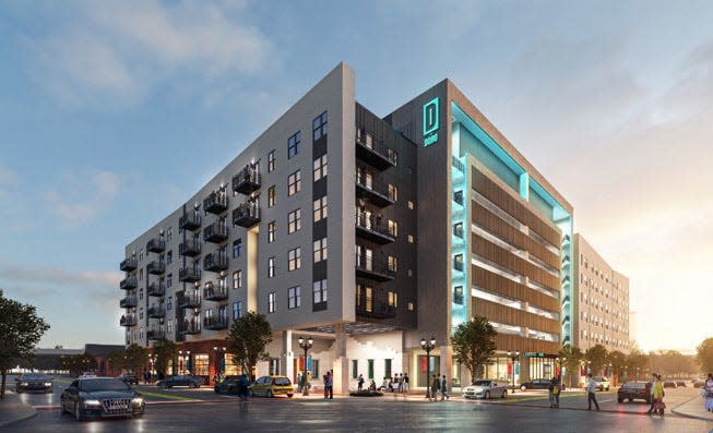 An artist's drawing of the Doro, an eight-story, 247-unit apartment building being built in the heart of Jacksonville's Downtown Sports and Entertainment District.