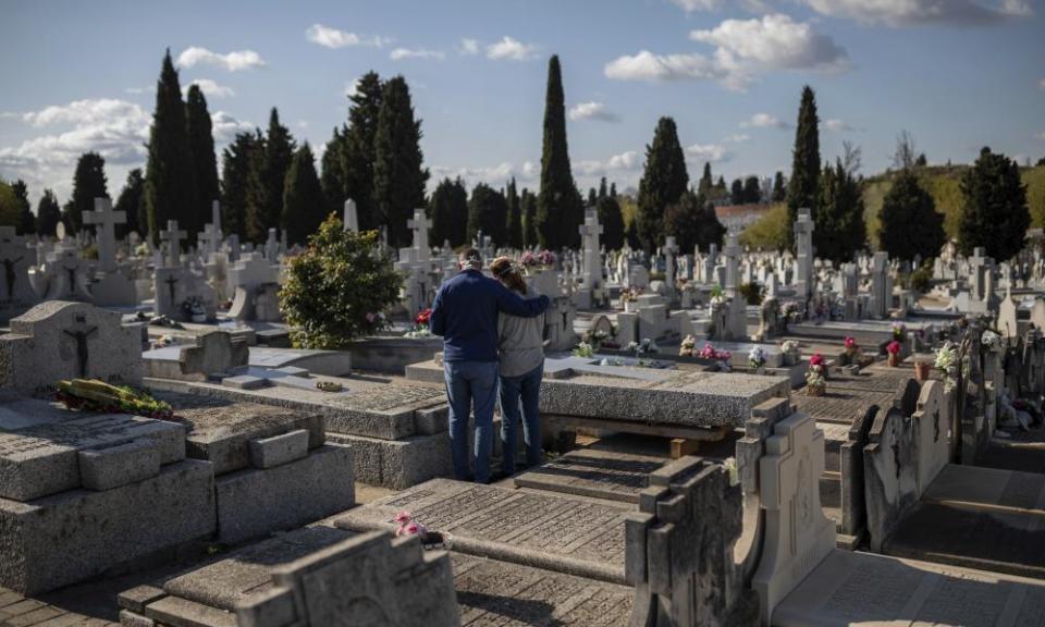 A burial at a Madrid cemetery last week: Spain’s death toll is now second only to Italy’s.