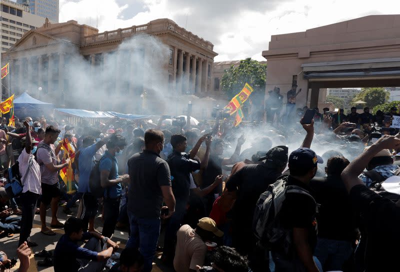 Demonstrators celebrate Shinala and Tamil new year on the road amid the country's economic crisis in Colombo