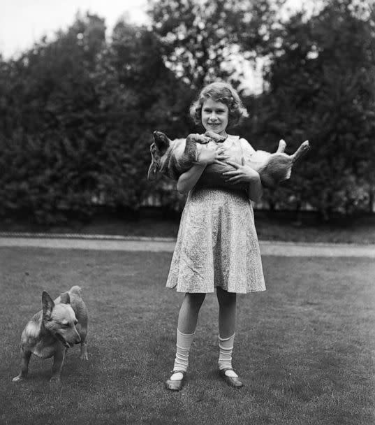 PHOTO: Princess Elizabeth with two Pembroke Welsh corgi dogs, Dookie and Jane, at her home at 145 Piccadilly, London, in July 1936. (Lisa Sheridan/Hulton Archive/Getty Images)