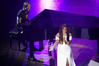 Mickey Guyton, right, and Keith Urban perform "What Are You Gonna Tell Her?" during the 55th annual Academy of Country Music Awards at the Grand Ole Opry House on Wednesday, Sept. 16, 2020, in Nashville, Tenn. (AP Photo/Mark Humphrey)