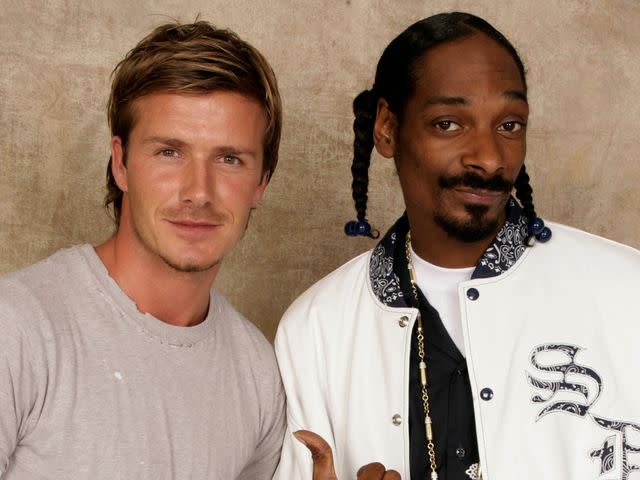 Brian Aris/Live 8 via Getty David Beckham and Snoop Dogg pose for a studio portrait backstage at "Live 8 London" on July 2, 2005, in London.