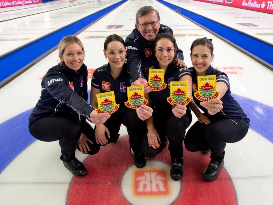 Team McCarville defeated Team Harrison 9-6 on Saturday to earn the first pre-trials ticket to the Olympic curling trials in Saskatoon in late-November. (CurlingCanada/Michael Burns - image credit)