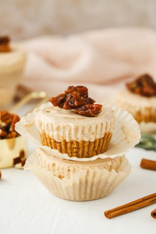 <p>Cooking in My Genes</p><p>Not only are these mini cheesecakes the perfect individual dessert but they are packed with a lot of gingerbread flavor!</p><p><strong>Get the recipe: <a href="https://www.cookinginmygenes.com/gingerbread-mini-cheesecake-recipe/" rel="nofollow noopener" target="_blank" data-ylk="slk:No-Bake Gingerbread Mini Cheesecakes;elm:context_link;itc:0;sec:content-canvas" class="link rapid-noclick-resp">No-Bake Gingerbread Mini Cheesecakes</a></strong></p>