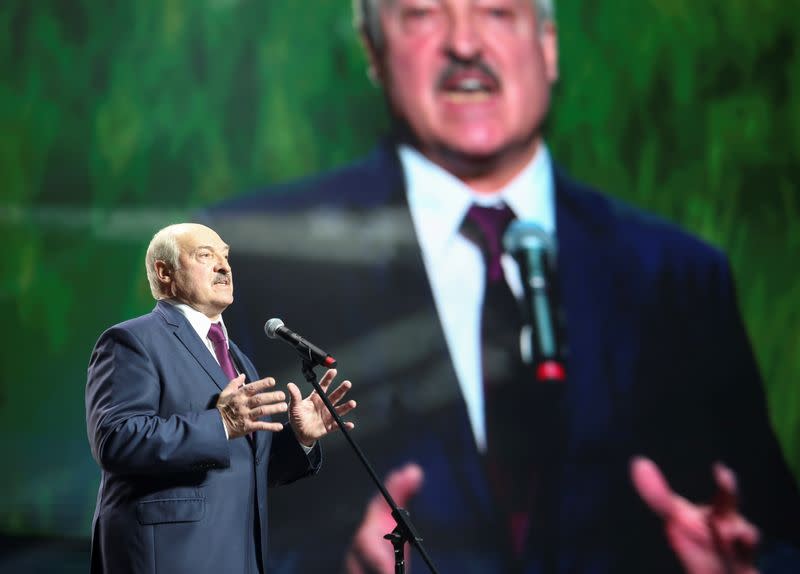 Belarusian President Alexander Lukashenko speaks at the forum of Union of Women in Minsk