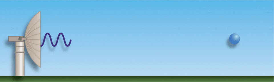 A visualization of the WSR-88D using radio waves to determine a target in the atmosphere.