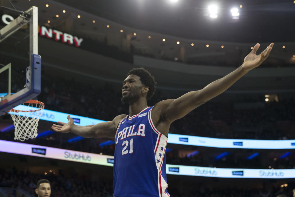 Joel Embiid invites anyone who’s mad to take the first swing. (Getty)