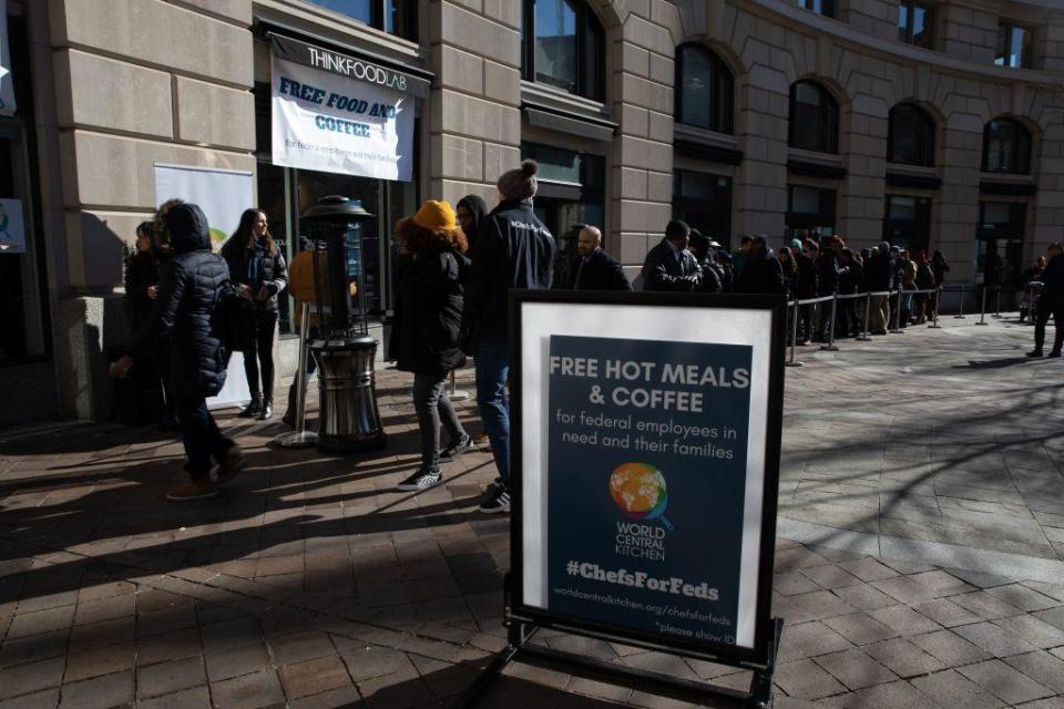 Federal workers line up outside chef and activist Jose Andres' World Central Kitchen to receive free meals and goods amid a partial government shutdown in Washington on Jan. 22, 2019. / Credit: Yasin Ozturk/Anadolu Agency/Getty Images