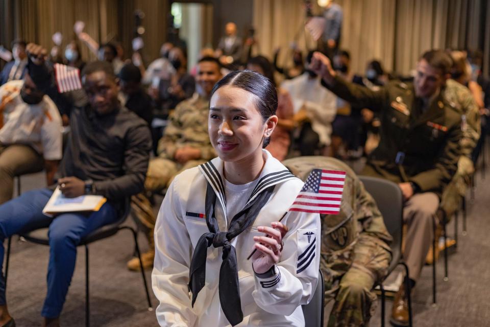 July 1, 2022: Sheannica Chua participates in a naturalization ceremony held for the United States Citizenship and Immigration Services annual Independence Day celebration at Stavros Niarchos Foundation Library.