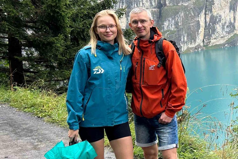 <p>Anastasia Makus</p> Anastasia Makus and her dad in Switzerland in August 2024