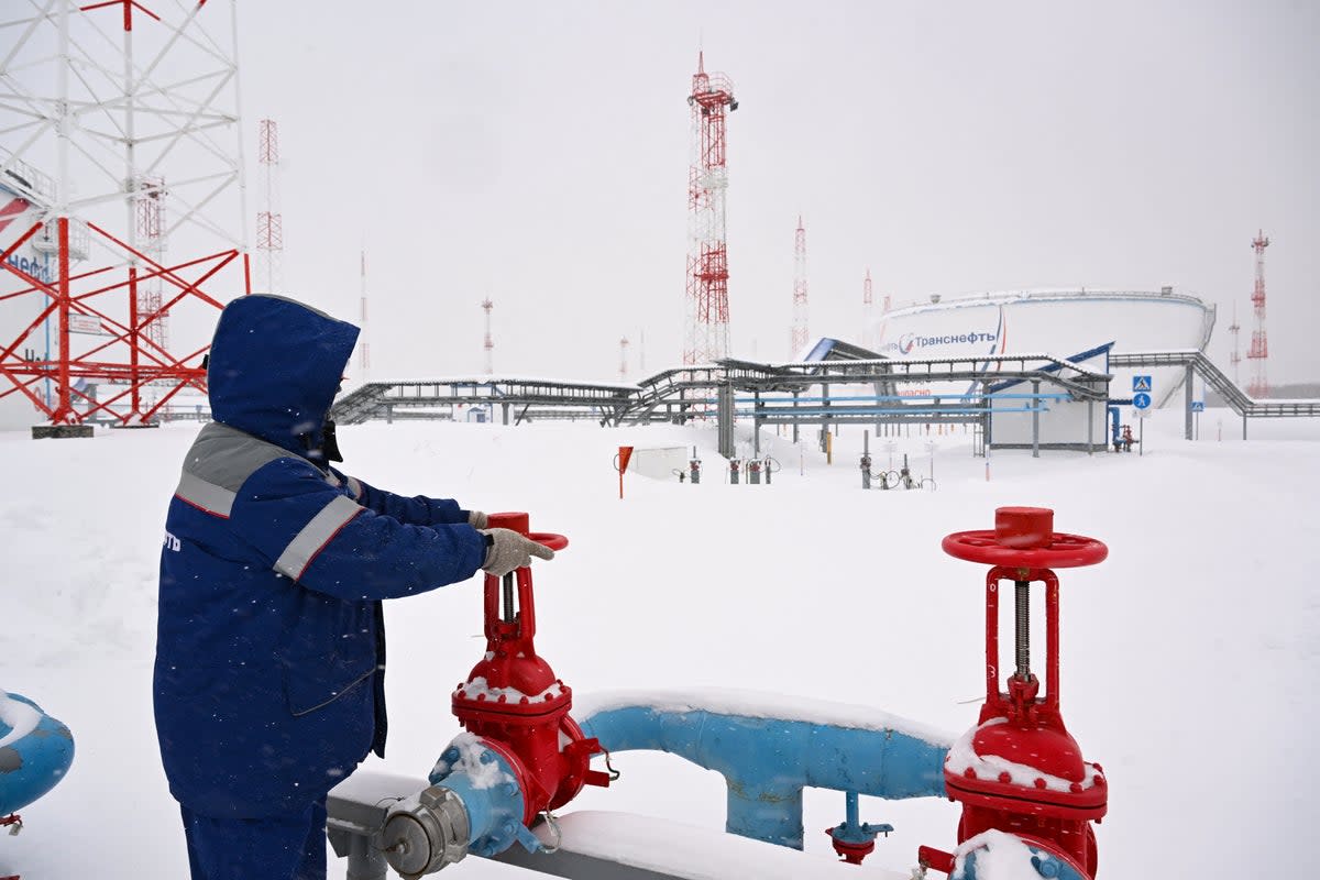 A view taken on December 13, 2023 shows the grounds of a fuel tank farm of Russia's oil pipeline giant Transneft (AFP via Getty Images)