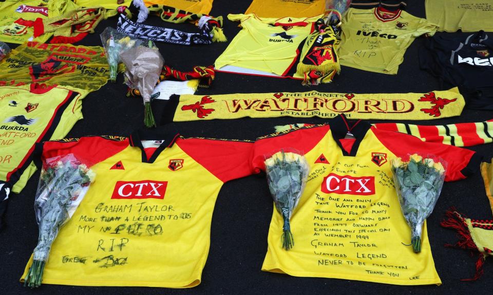 <p>Watford fans turned out in force to pay tribute to their former manager Graham Taylor</p>