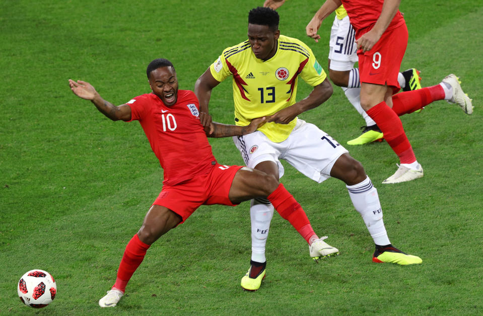 Raheem Sterling, pictured during England’s last 16 match with Colombia, hasn’t replicated his club form at the World Cup. (Aaron Chown/PA Wire)