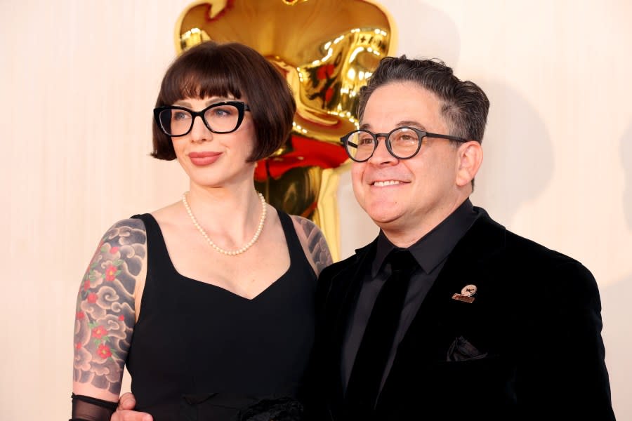 HOLLYWOOD, CALIFORNIA – MARCH 10: (L-R) Abbye Brown and Gary Rizzo attend the 96th Annual Academy Awards on March 10, 2024 in Hollywood, California. (Photo by Mike Coppola/Getty Images)