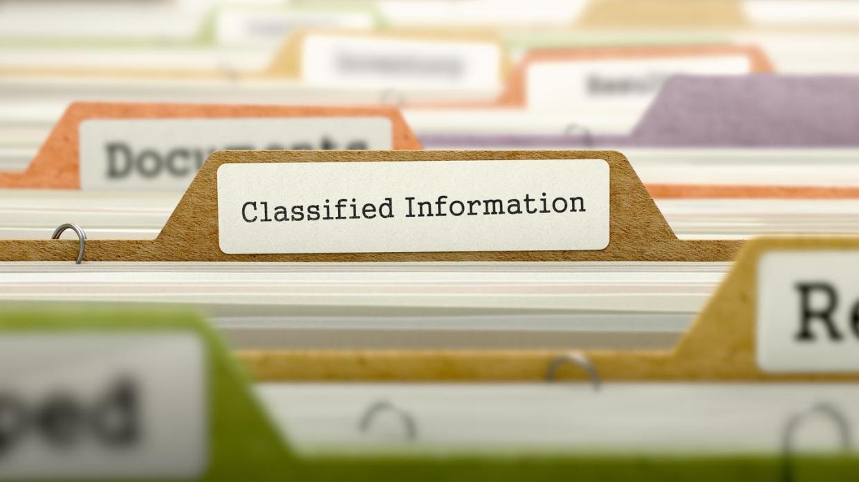 <span class="caption">Classified documents.</span> <span class="attribution"><a class="link " href="http://download.shutterstock.com/gatekeeper/W3siZSI6MTQ5NTAwNTgzMiwiYyI6Il9waG90b19zZXNzaW9uX2lkIiwiZGMiOiJpZGxfMzc3MzgyMzI4IiwiayI6InBob3RvLzM3NzM4MjMyOC9odWdlLmpwZyIsIm0iOiIxIiwiZCI6InNodXR0ZXJzdG9jay1tZWRpYSJ9LCJtVlM5YUN2WjYvMkVZTkxvZjNISTg0L3VZYjAiXQ/shutterstock_377382328.jpg" rel="nofollow noopener" target="_blank" data-ylk="slk:www.shutterstock.com;elm:context_link;itc:0;sec:content-canvas">www.shutterstock.com</a></span>