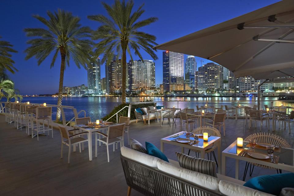 La Mar restaurant at the Mandarin Oriental on Brickell Key offers sweeping views of Miami and Biscayne Bay.