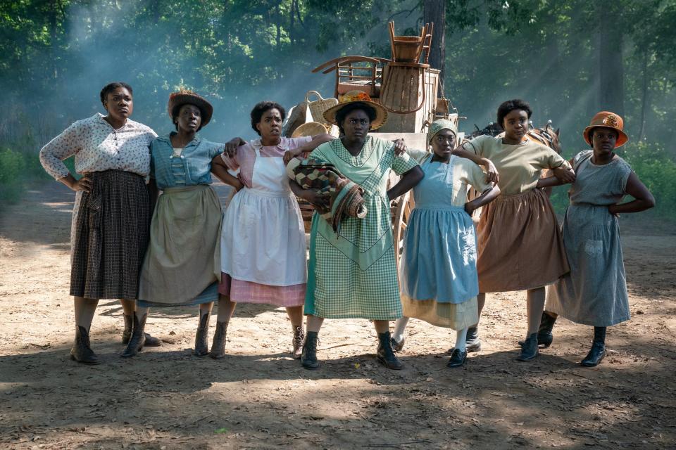 Danielle Brooks and other women perform "Hell No" in "The Color Purple."