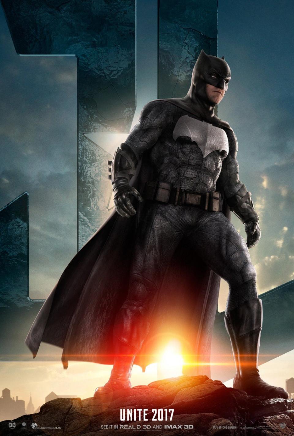 <p>Batman debuts new duds in his ‘Justice League’ character poster (Warner Bros./DC) </p>